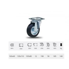 Tömörgumis fémfelnis kerék(160) önbeálló villában