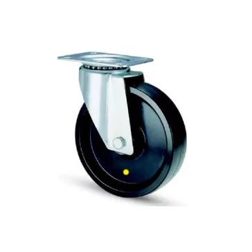   Forgó görgő, fekete antisztatikus (ESD) poliamid futófelület, 160 mm, 350 kg teherbírás, talpas felfogatás