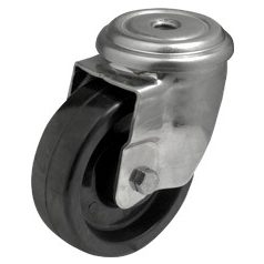   Hőálló (+280 C-ig) Forgó kerék, rozsdamentes villába szerelve, fenolgyantával kevert futófelület,  80 mm, 150 kg teherbírás, furatos felfogatás