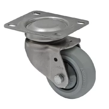   Forgó kerék, rozsdamentes villába szerelve, prémium PERFORMA tömörgumi futófelület, 80 mm, 120 kg teherbírás, talpas felfogatás