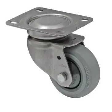   Forgó kerék, rozsdamentes villába szerelve, prémium PERFORMA tömörgumi futófelület, 100 mm, 150 kg teherbírás, talpas felfogatás