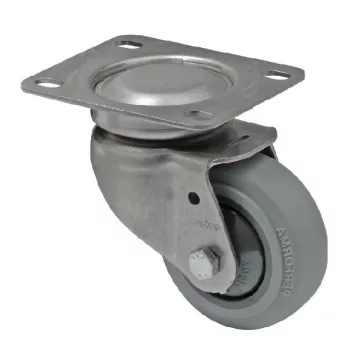   Forgó kerék, rozsdamentes villába szerelve, prémium PERFORMA tömörgumi futófelület, 125 mm, 150 kg teherbírás, talpas felfogatás