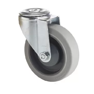   Forgó kerék, rozsdamentes villába szerelve, prémium PERFORMA tömörgumi futófelület, 125 mm, 150 kg teherbírás, furatos felfogatás