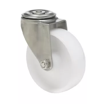   Forgó kerék, (polipropilén) műanyag futófelület, horganyzott villába szerelve, 100 mm, 160 kg teherbírás, furatos felfogatás