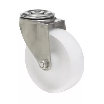   Forgó kerék, (polipropilén) műanyag futófelület, horganyzott villába szerelve, 125 mm, 180 kg teherbírás, furatos felfogatás