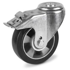   Forgó-fékes kerék, közepes teherbírású ALGE, elasztikus gumi, hátfuratos 160 mm