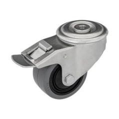   Nyommentes, hátfuratos, forgó-fékes görgő, elasztikus gumi, 100 mm