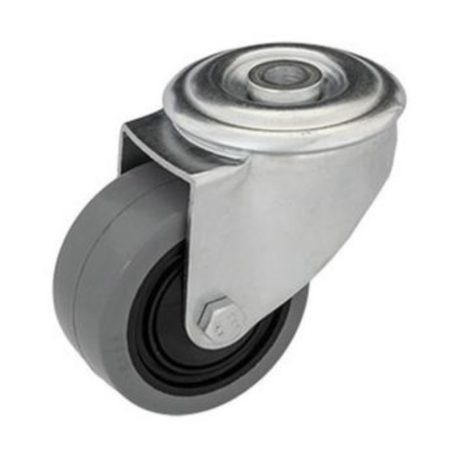 Intézményi közepes teherbírású  szürke nyommentes hátfuratos, forgó görgő, elasztikus gumi, 80 mm