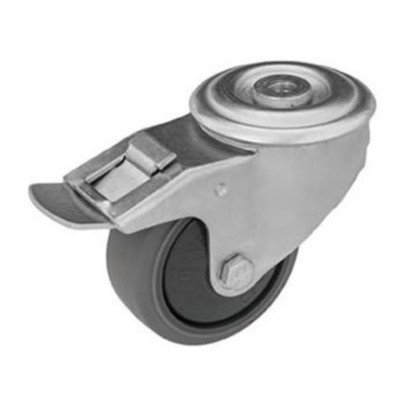 Intézményi szürke nyommentes hátfuratos, forgó-fékes görgő, elasztikus gumi, 100 mm