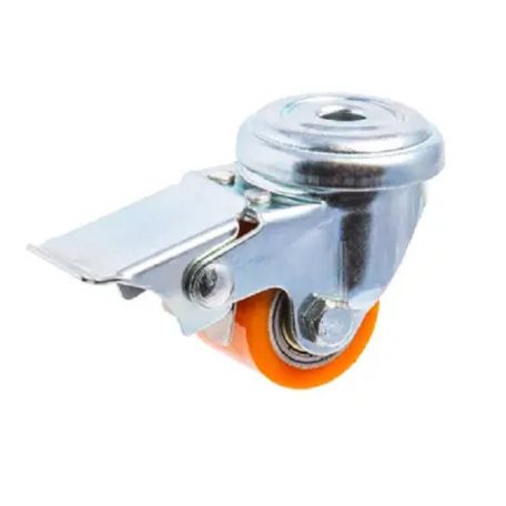 Alumínium kerék, Pur futófelülettel, Hátfuratos, Forgó-fékes, 35 mm, 100 kg teherbírás