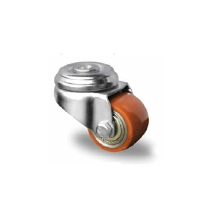 Alumínium kerék, Pur futófelülettel, Hátfuratos, Önbeálló, 50 mm, 150 kg teherbírás