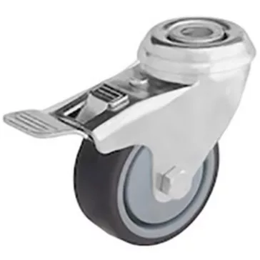   Intézményi szürke nyommentes hátfuratos, forgó-fékes görgő, 50 mm (golyóscsapágy)