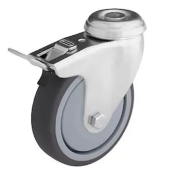   Intézményi szürke nyommentes hátfuratos, forgó-fékes görgő, 75 mm (golyóscsapágy)