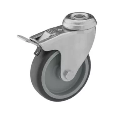   Intézményi szürke nyommentes hátfuratos, forgó-fékes görgő, 75 mm