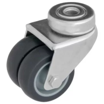   Intézményi, nyommentes, hátfuratos önbeálló görgő , dupla, szürke, 50 mm