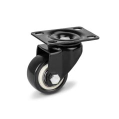   Fekete Acélfelnis görgő, talplemezes, önbeálló, PVC futófelülettel, 40 mm