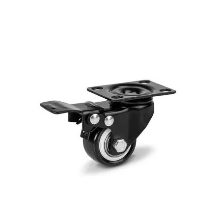 Fekete Acélfelnis görgő, talplemezes, forgó-fékes, PVC futófelülettel, 40 mm