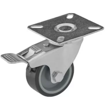   Intézményi, nyommentes forgó-fékes görgő , szürke, 100 mm