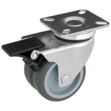   Intézményi, nyommentes forgó-fékes görgő , dupla, szürke, 75 mm