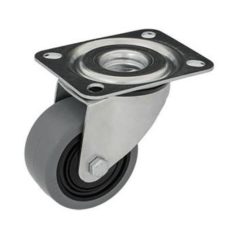   Közepes teherbírású, szürke nyommentes, talpas önbeálló görgő, elasztikus gumi, 100 mm