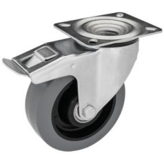   Intézményi közepes teherbírású  szürke nyommentes szerelőlappal, forgó-fékes görgő, elasztikus gumi, 200 mm