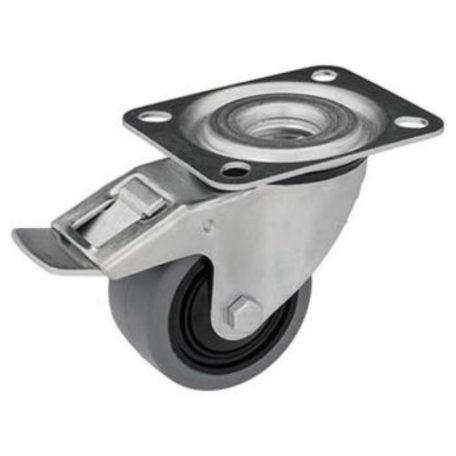 Nyommentes, talpas, forgó-fékes görgő, elasztikus gumi, 80 mm