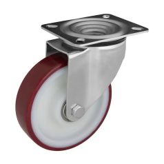   Poliuretán futófelülettel, talplemezes-önbeálló, horganyzott villába szerelve, 80 mm, 150 kg teherbírás