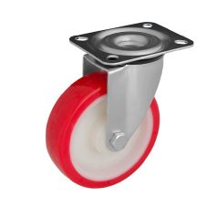   Önbeálló kerék, Poliuretán futófelülettel, horganyzott villába szerelve, 150 mm, 400 kg teherbírás, talpas felfogatás
