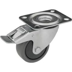   Intézményi szürke nyommentes, forgó-fékes görgő, szerelőlappal, elasztikus gumi, 100 mm