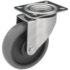   Intézményi szürke nyommentes, forgó görgő, szerelőlappal, elasztikus gumi, 200 mm