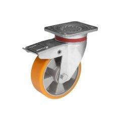   Alumínium forgó Kerék Pur Futófelülettel 200 mm, 800 kg teherbírás, talpas forgó-fékes
