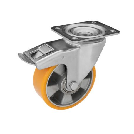 Alumínium forgó-fékes Kerék Pur Futófelülettel 125 mm, 300 kg teherbírás, talpas felfogatás