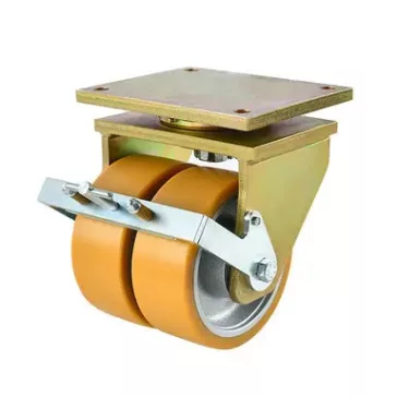   PUR futófelületű, talplemezes, forgó-fékes görgő, 150 mm, 1400 kg teherbírás, megerősített kivitel