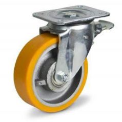   Préselt acél nagy teherbírású görgő, forgó-fékes , Pur Futófelülettel 160 mm, 850 kg teherbírás