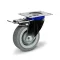 Termoplasztikus gumi futófelületű, forgó-fékes talpas görgő, inox villában, 100mm