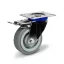 Termoplasztikus gumi futófelületű, forgó-fékes talpas görgő, inox villában, 100mm
