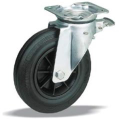   Tömörgumis, Műanyagfelnis, forgó-fékes konténer kerék, 200 mm, 250 kg