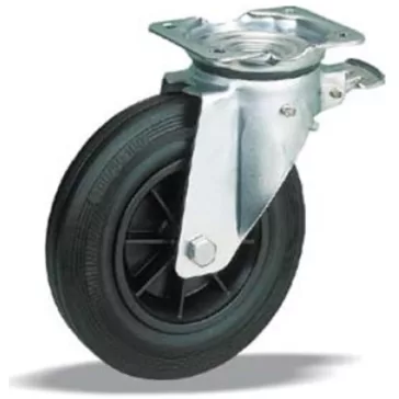   Tömörgumis, Műanyagfelnis, forgó-fékes konténer kerék, 200 mm, 250 kg