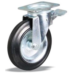   Tömörgumis, Fémfelnis, forgó-fékes konténer kerék, 200 mm, 250 kg