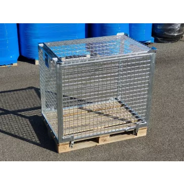   Raklapőr LF, LOG 50x50 rácsos (zárható, szétszedhető gitterbox, kaloda) - Ajtós hátlappal