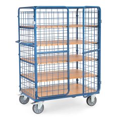   Csomagszállító kocsi, 5 szintes, dróthálós, zárható, dupla csuklós ajtókkal, 600 kg-ig, H 1200 x B 800 mm