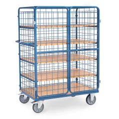   Csomagszállító kocsi, 5 szintes, dróthálós, zárható, dupla csuklós ajtókkal, 600 kg-ig, H 1200 x B 800 mm