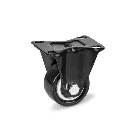 Fekete Acélfelnis görgő, talplemezes, fix, PVC futófelülettel, 40 mm