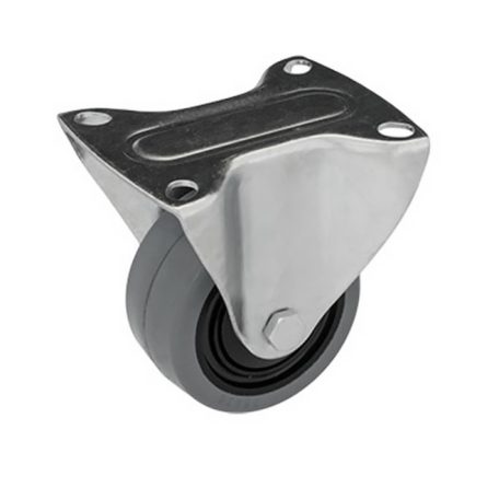 Intézményi közepes teherbírású görgő, szürke nyommentes, talpas, fix, elasztikus gumi, 100 mm