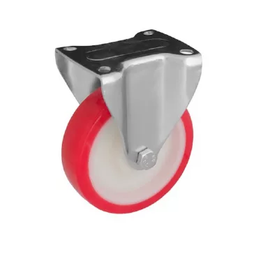   Fix kerék, Poluretán futófelülettel, horganyzott villába szerelve, 150 mm, 400 kg teherbírás, talpas felfogatás